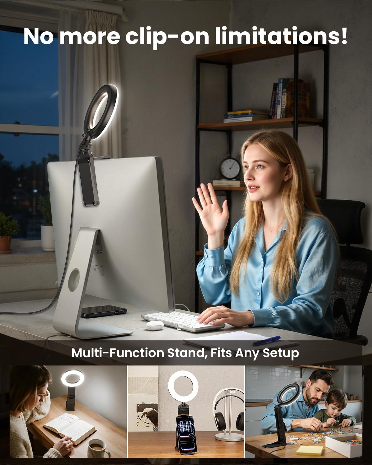 Evershop 5-inch desktop ring light clipped to a monitor